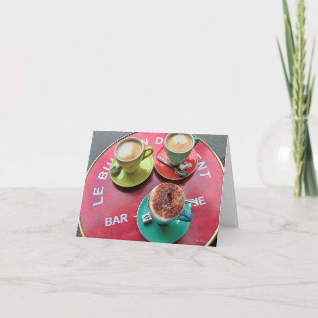 3 kaffe koppar, Paris cafe Tack Kort (Framsida)