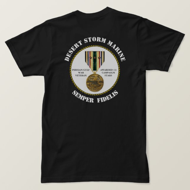 3 KAMPANJ STARS Desert Storm Marine SEMPER Fi T Shirt (Design baksida)