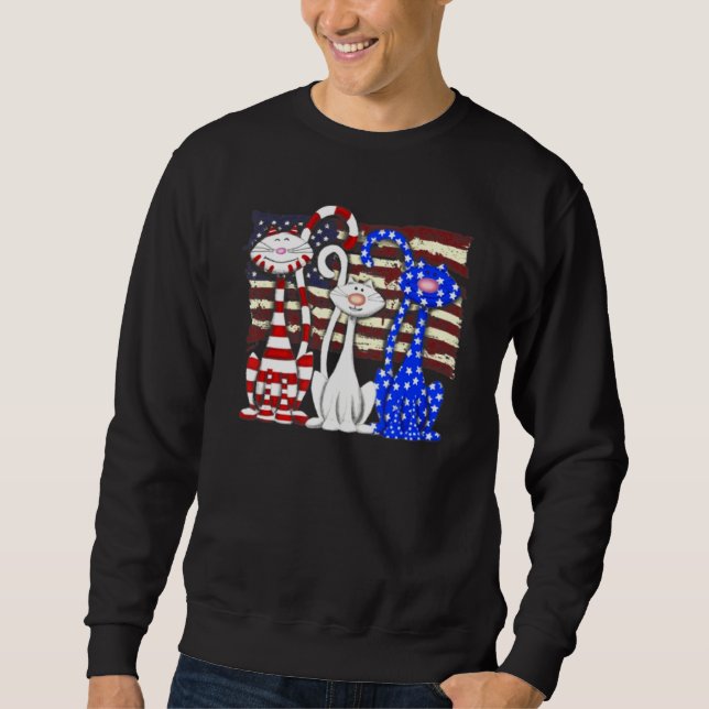 3 Katter Kitten American Flagga 1 Lång Ärmad Tröja (Framsida)