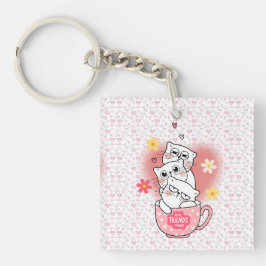 3 katter med blommor och mugg