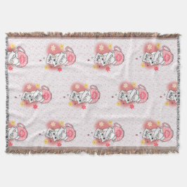 3 katter med blommor och mugg filt