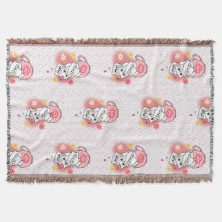 3 katter med blommor och mugg filt