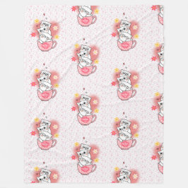 3 katter med blommor och mugg fleecefilt