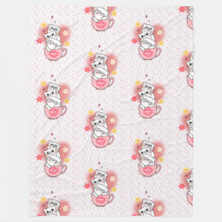 3 katter med blommor och mugg fleecefilt