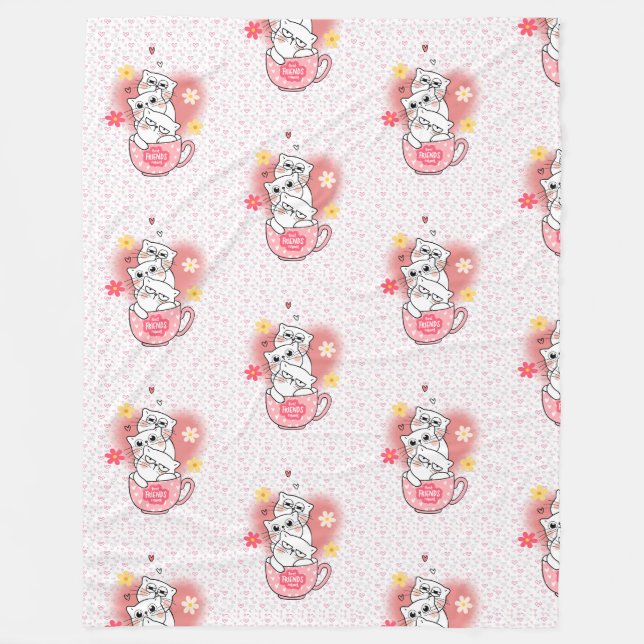 3 katter med blommor och mugg fleecefilt (Framsidan)