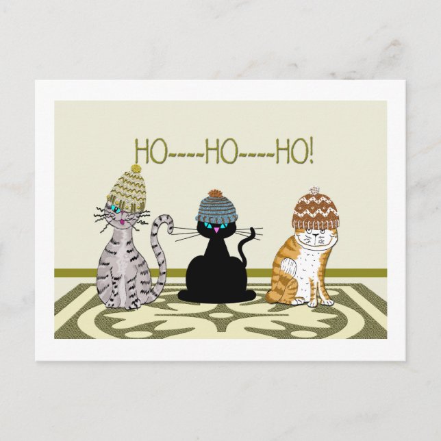 3 katter med hög jul helg vykort (Framsida)