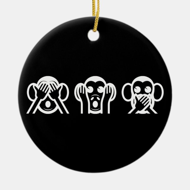 3 kloka apor Emoji Julgransprydnad Keramik (Framsidan)