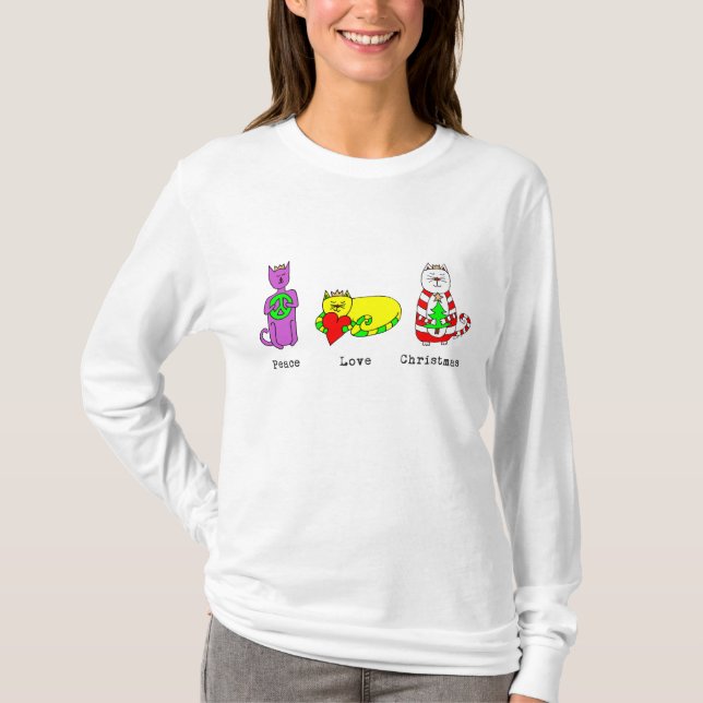 3 kloka katter - fred, kärlek, jul - helgdag t-shirt (Framsida)