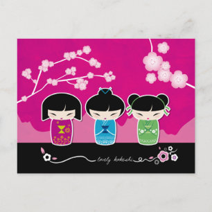 3 Kokeshi-vykort Vykort