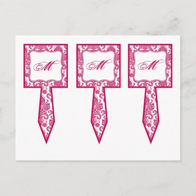 3 Kopp Cake Plocka Fusia White Damask Snöre Print  Vykort (Framsida)
