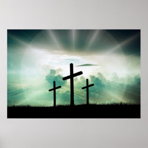 3 Kor på en Backe-avbildning av Crucifixion Poster