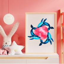 3 Kute galaxvattenfärgvalar med rosa bubbla