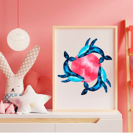 3 Kute galaxvattenfärgvalar med rosa bubbla Poster