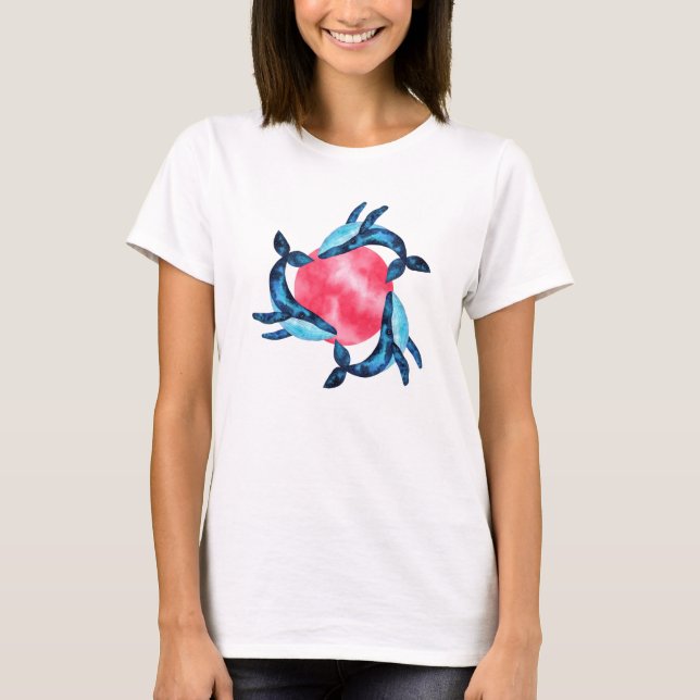 3 Kute galaxvattenfärgvalar med rosa bubbla T Shirt (Framsida)