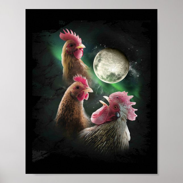 3 Kyckling Måne Varg Kycklingar ylande Vargar  Poster (Framsidan)