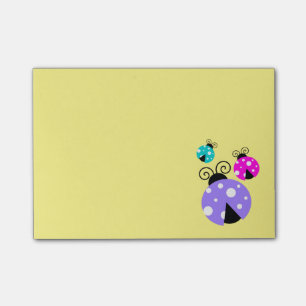 3 Ladybuggar i Lila Rosa och Blue Post-it Block
