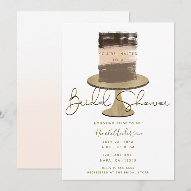 3 Lagens Tårta Modern Elegant Rustik Bröllopsdusch Inbjudningar (Fram/baksida)