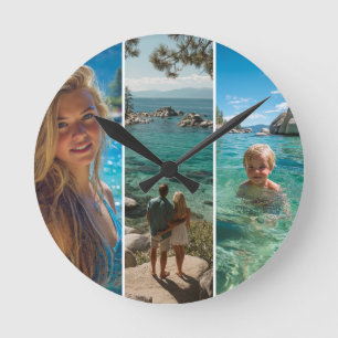 3 Långa Vertikala Randiga Boho Foto Rund Klocka