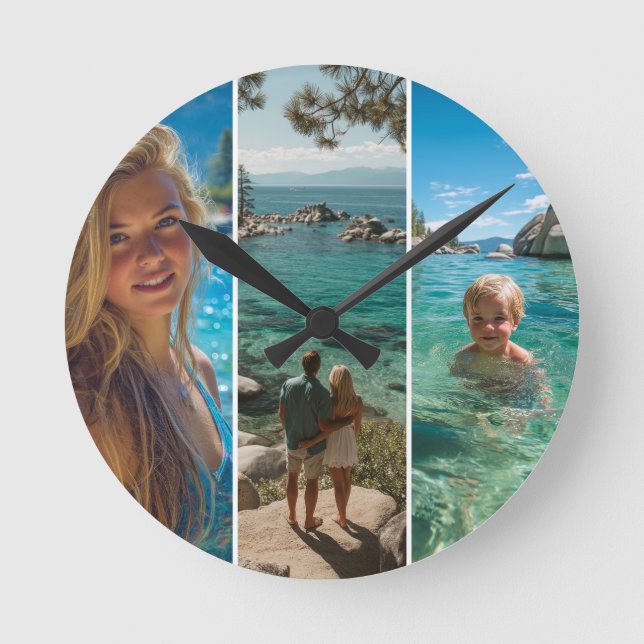 3 Långa Vertikala Randiga Boho Foto Rund Klocka (Framsida)