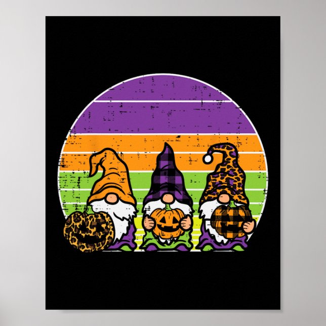 3 Leopard Play Gnomes Pumpkin Retro Halloween Cos Poster (Framsidan)
