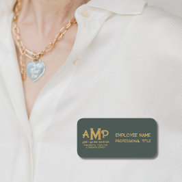 3 Letter Monogram Large Green Gold Employee Namnbricka