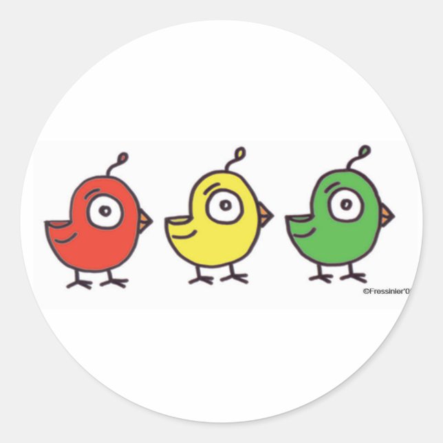 3 Little Birdies Stickers Runt Klistermärke (Framsida)