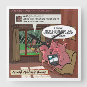 3 Little but Social Media Savvy Little Pigs Clock Fyrkantig Klocka