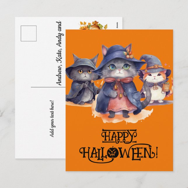 3 Little Cat Wiches - Happy halloween Helg Vykort (Fram/baksida)