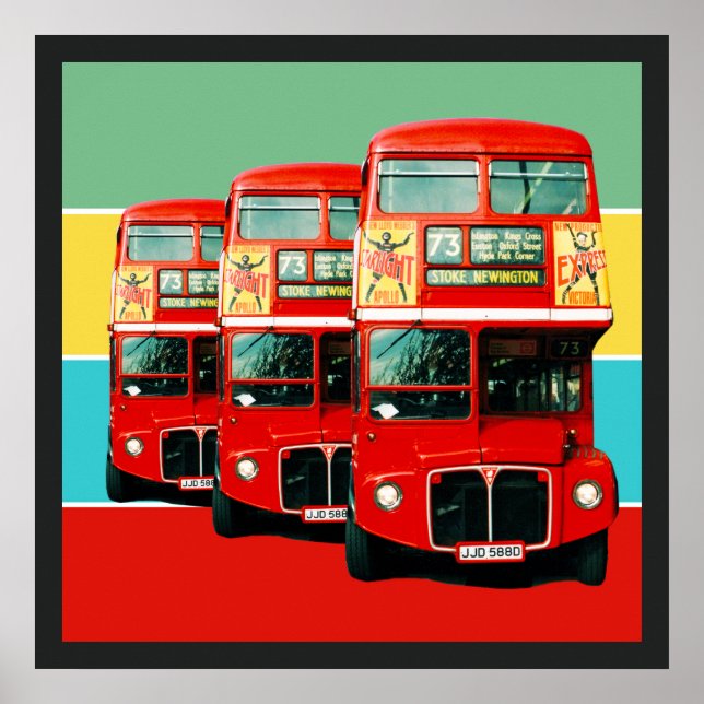 3 London Buss Färgad Rand Background Poster (Framsidan)