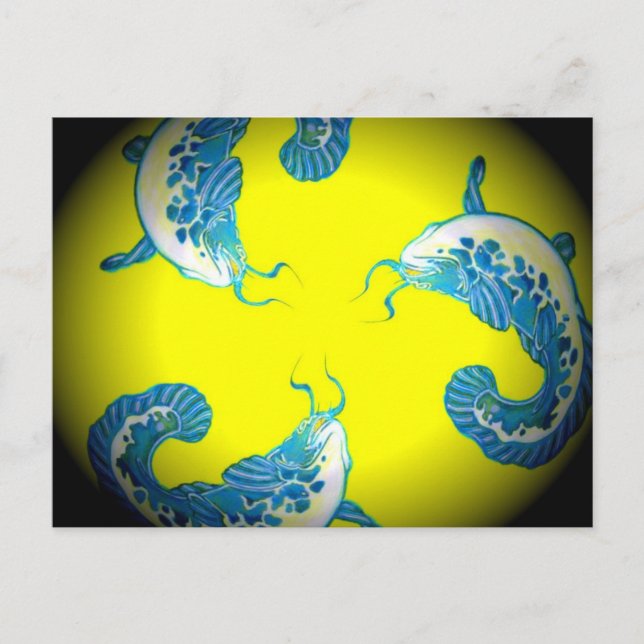 3 Lucky Blue Fish Vykort (Framsida)