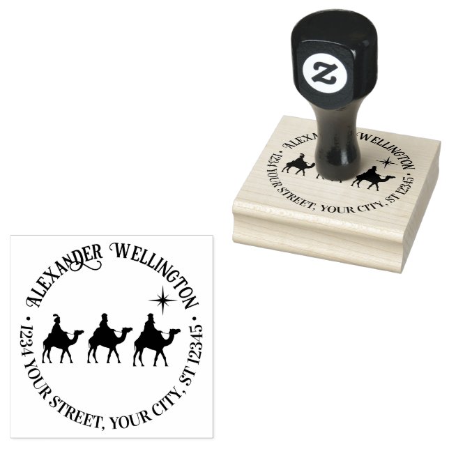 3 Magi Wisemen Kung, Star Round Namn Adress Stämpel (Stämplad)