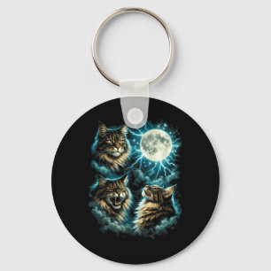 3 Maine Coon Moon tjutande katt huvud rolig grafik Nyckelring