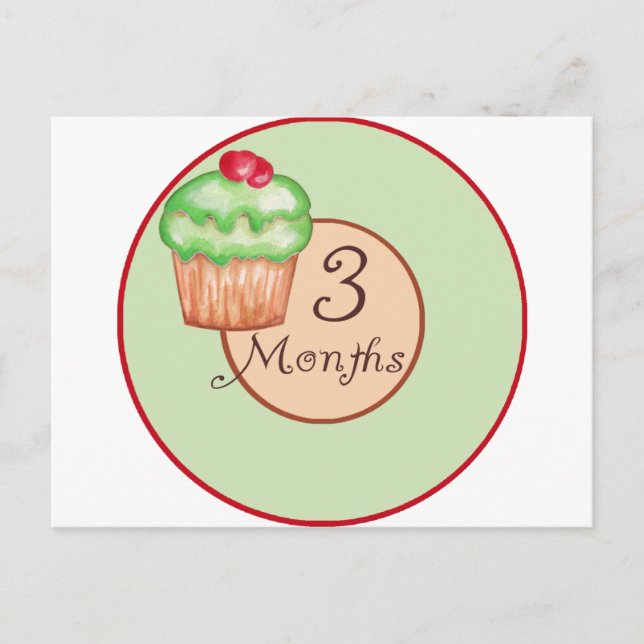 3 månader Cupkaka Milestone Vykort (Framsida)