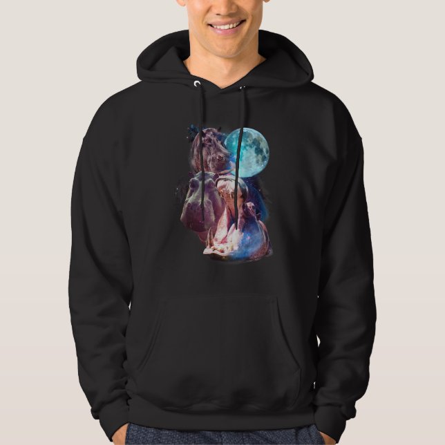 3 Måne Hippo Funny Hippopotamus Graphic Animal Lov Hoodie (Framsida)