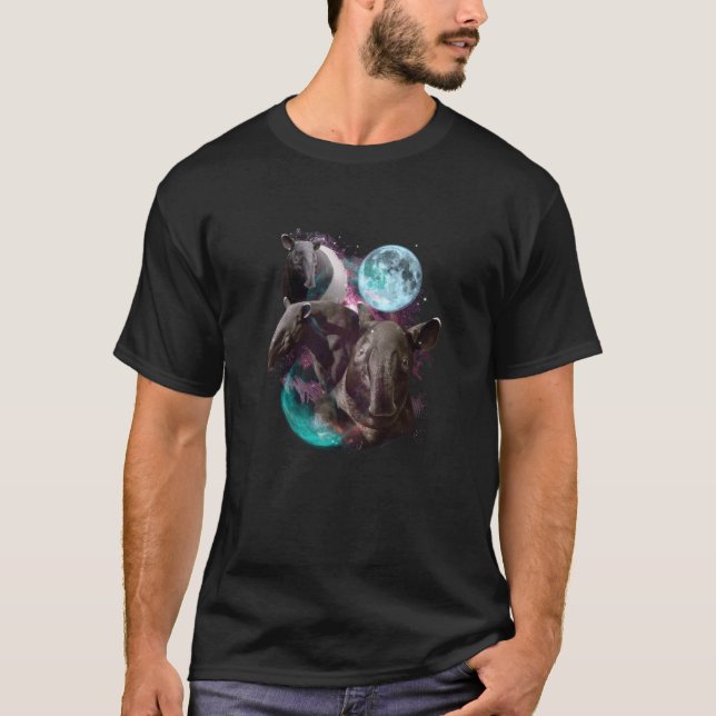 3 Måne Tapir Funny Tapirus Art Gris Djur älskare T Shirt (Framsida)