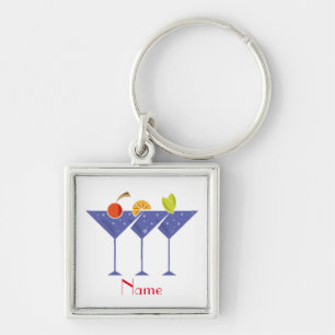 3 Martini Cocktails Thunder_Cove Fyrkantig Silverfärgad Nyckelring