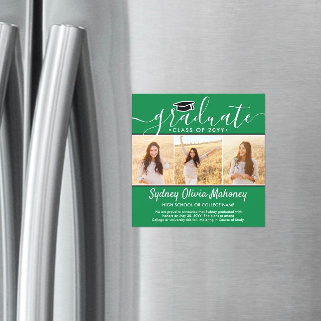 3 Meddelande om fotoGrönt Magnetic Studenten Magnetisk Inbjudningskort (Skapare uppladdad)