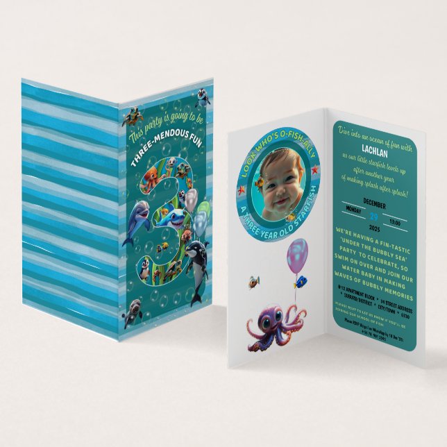 3-Mendous Party Custom Vertical Birthday Invite Visitkort (In- och utsida)