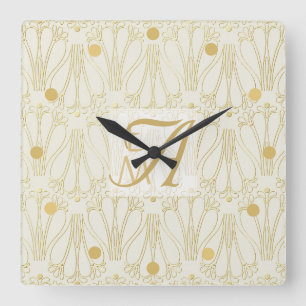 3 Monogram Art Deco Guld Cream Newlyweds Decor Fyrkantig Klocka