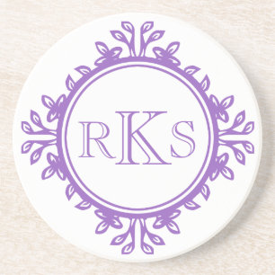 3 monogram royal brev lila violett löv gräns underlägg sandsten