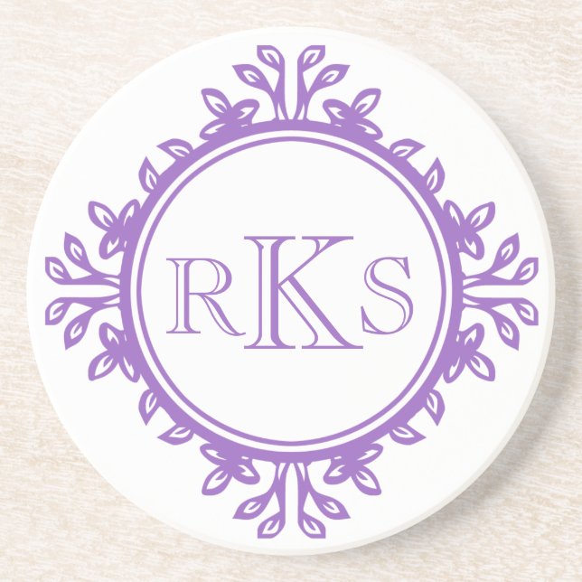 3 monogram royal brev lila violett löv gräns underlägg sandsten (Framsidan)