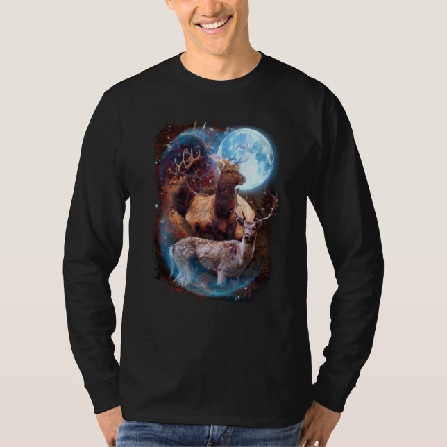 3 Moon Deer Animal Reindeer Graphic T Shirt (Framsida)