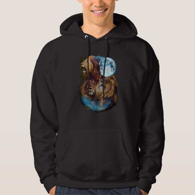 3 Moon Lion Felidae Wildcat Animal Hoodie (Framsida)