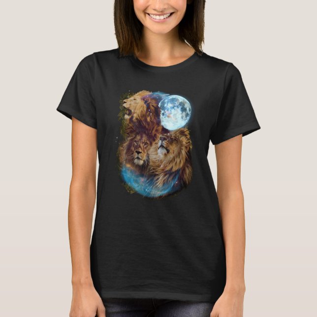 3 Moon Lion Felidae Wildcat Animal T Shirt (Framsida)