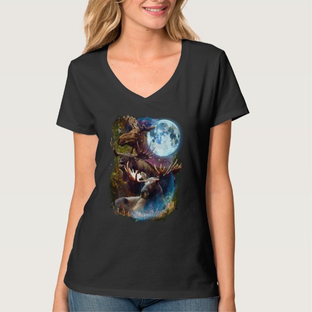3 Moon Moose Deer Elk Animal Graphic T Shirt (Framsida)
