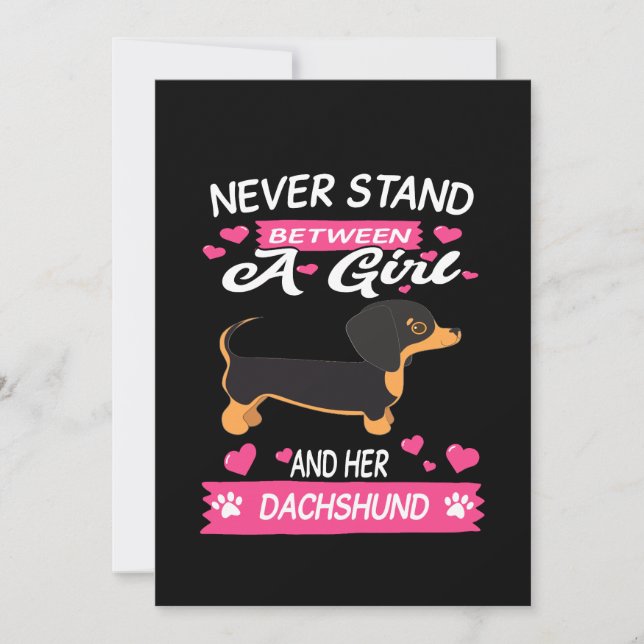 3 Never Stand Between A Girl And Her Dachshund Inbjudningar (Framsida)