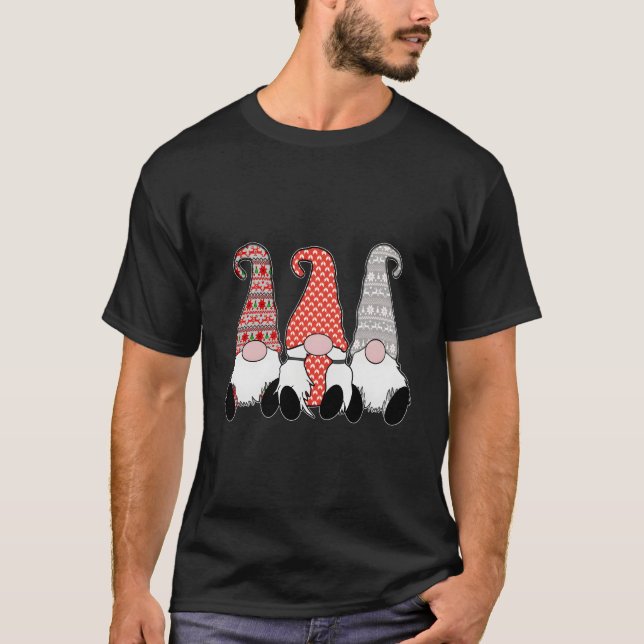 3 Nordiska gnomer Svenska Dam Tomte Nisse Grått Re T Shirt (Framsida)
