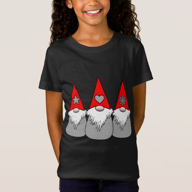 3 Nordiska Gnomes jul Vinter Red Grått Hats XMA T Shirt (Framsida)