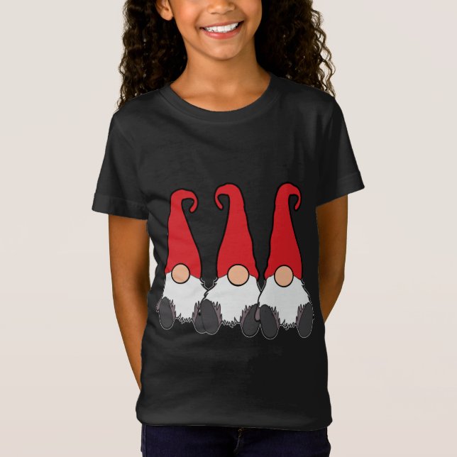 3 Nordiska Gnomes Winter Tomte Nisse Red Hats Cute T Shirt (Framsida)