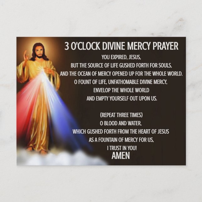 3 O'Clock Divine Mercy Prayer Card Vykort (Framsida)